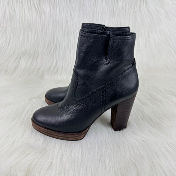 Wmns Lucky Brand Quintei Leather Zipper Western Ankle Boots Booties Sz 8.5M Blk - Picture 6 of 13